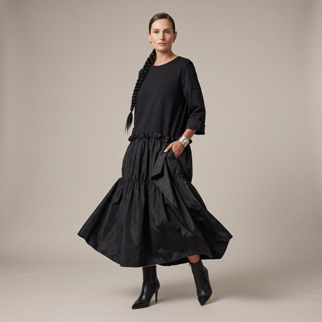 Abito con gonna in taffeta indossato - davanti