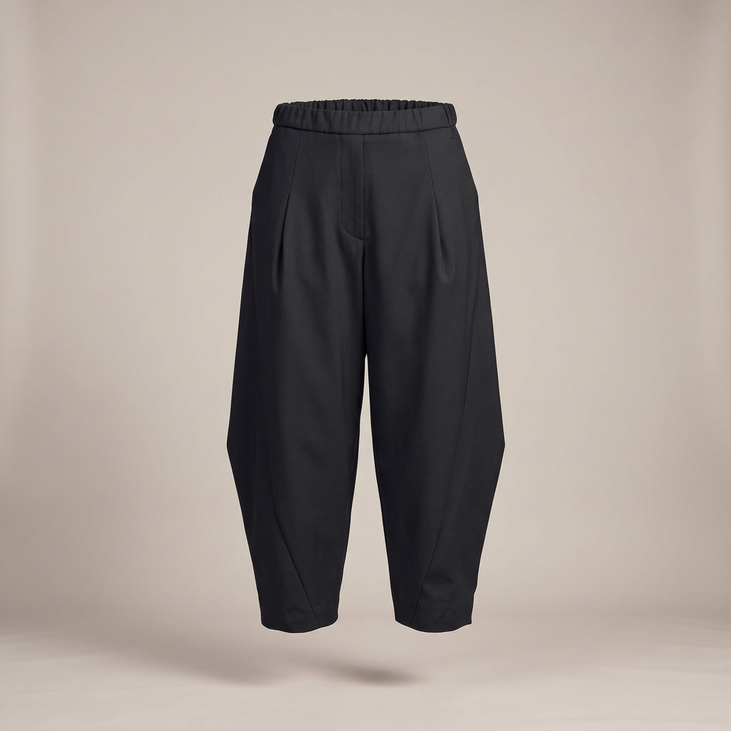 Pantaloni a barile con elastico in vita neri - davanti