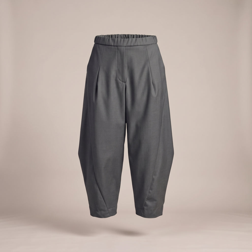 Pantaloni a barile con elastico in vita grigi - davanti