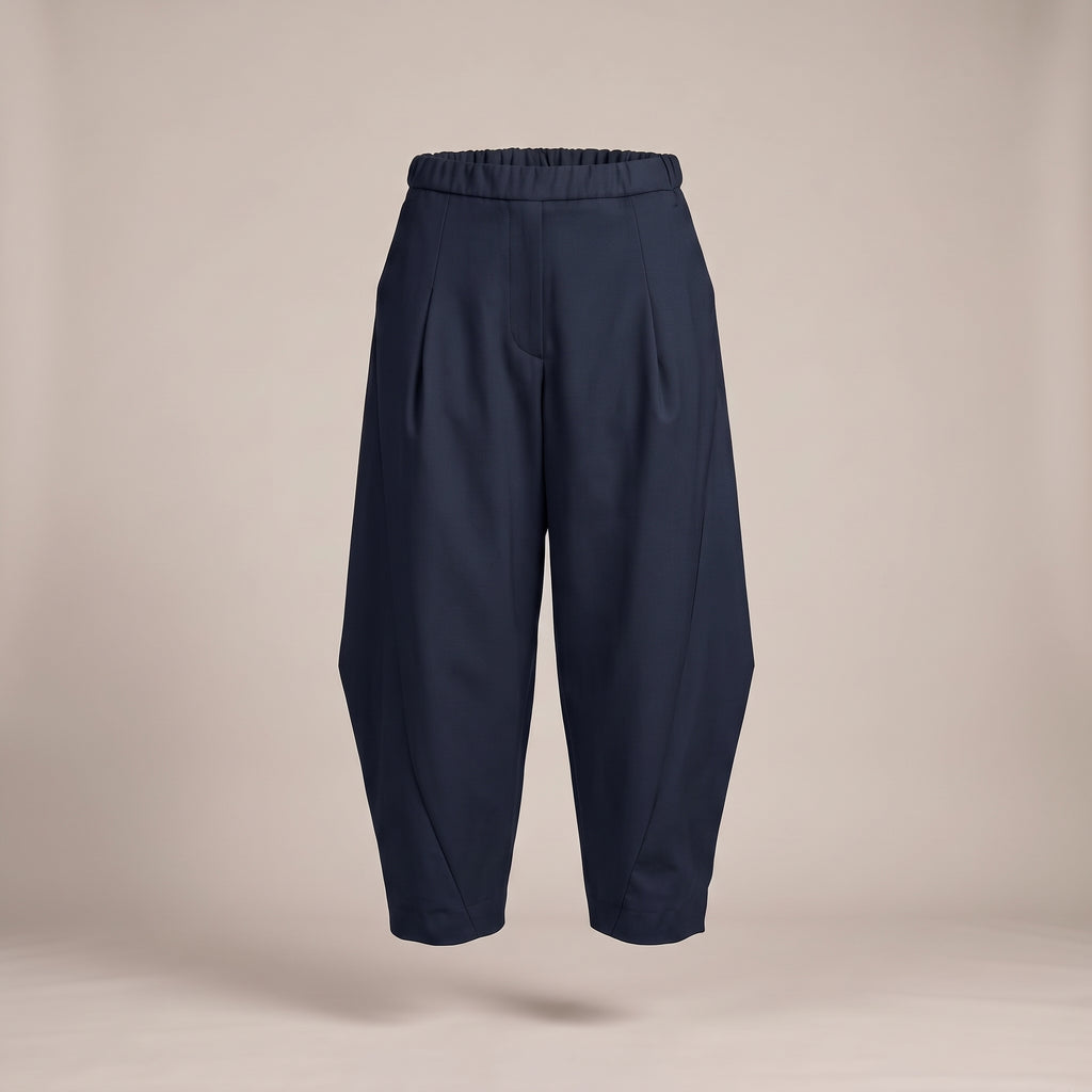 Pantaloni a barile con elastico in vita blu navy - davanti