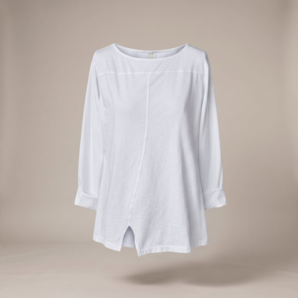 Maglia in cotone con spacchetto bianca - davanti