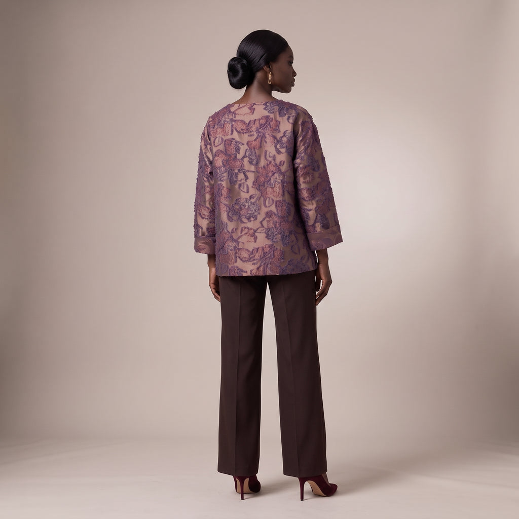 Maglia in jacquard floreale indossata - retro