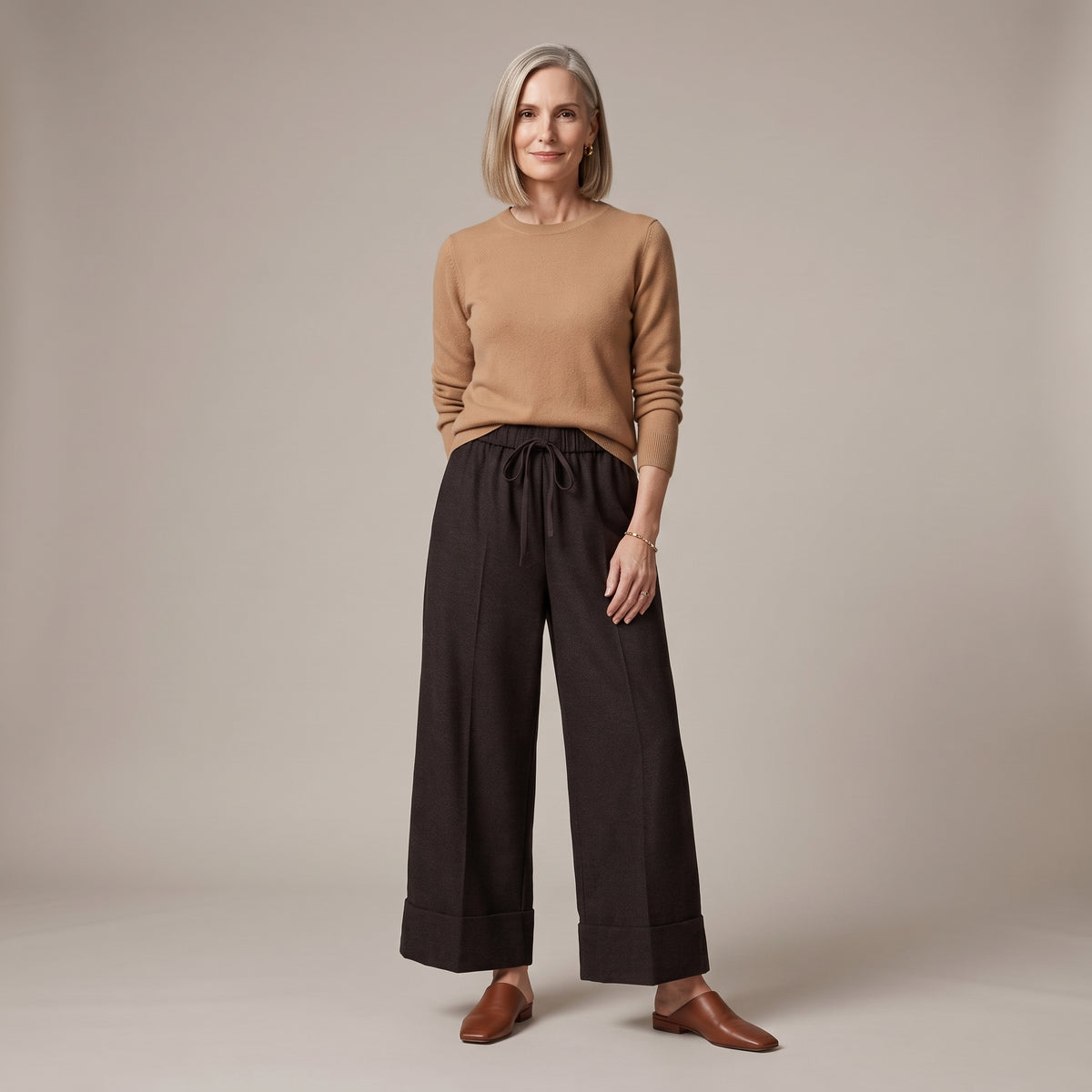 Pantaloni mélange in misto lana indossati - davanti