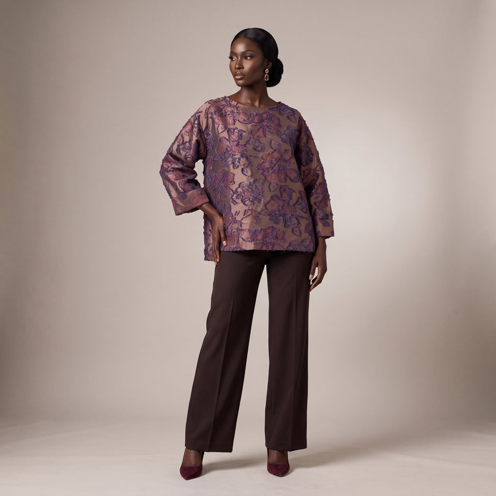 FLORAL JACQUARD TOP - WENDY TRENDY