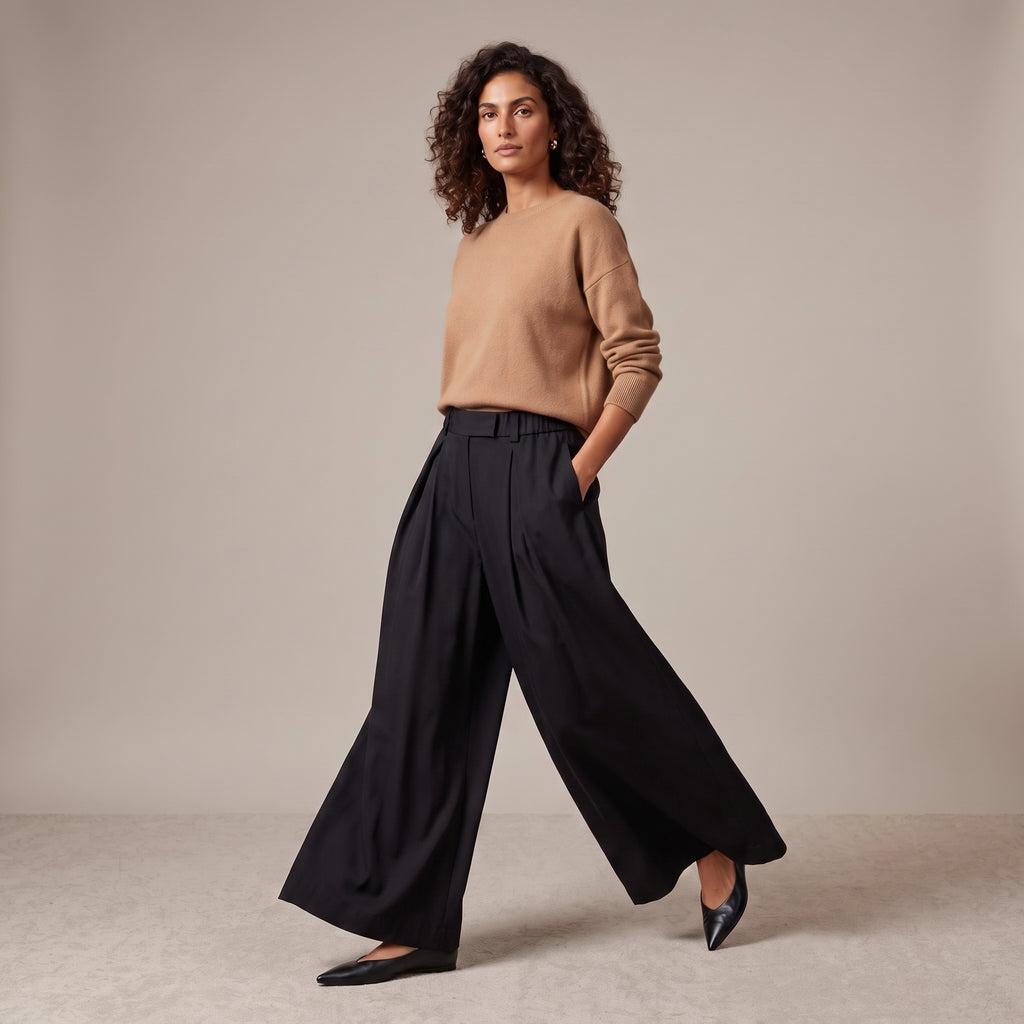 Pantaloni palazzo con passanti neri indossati - davanti